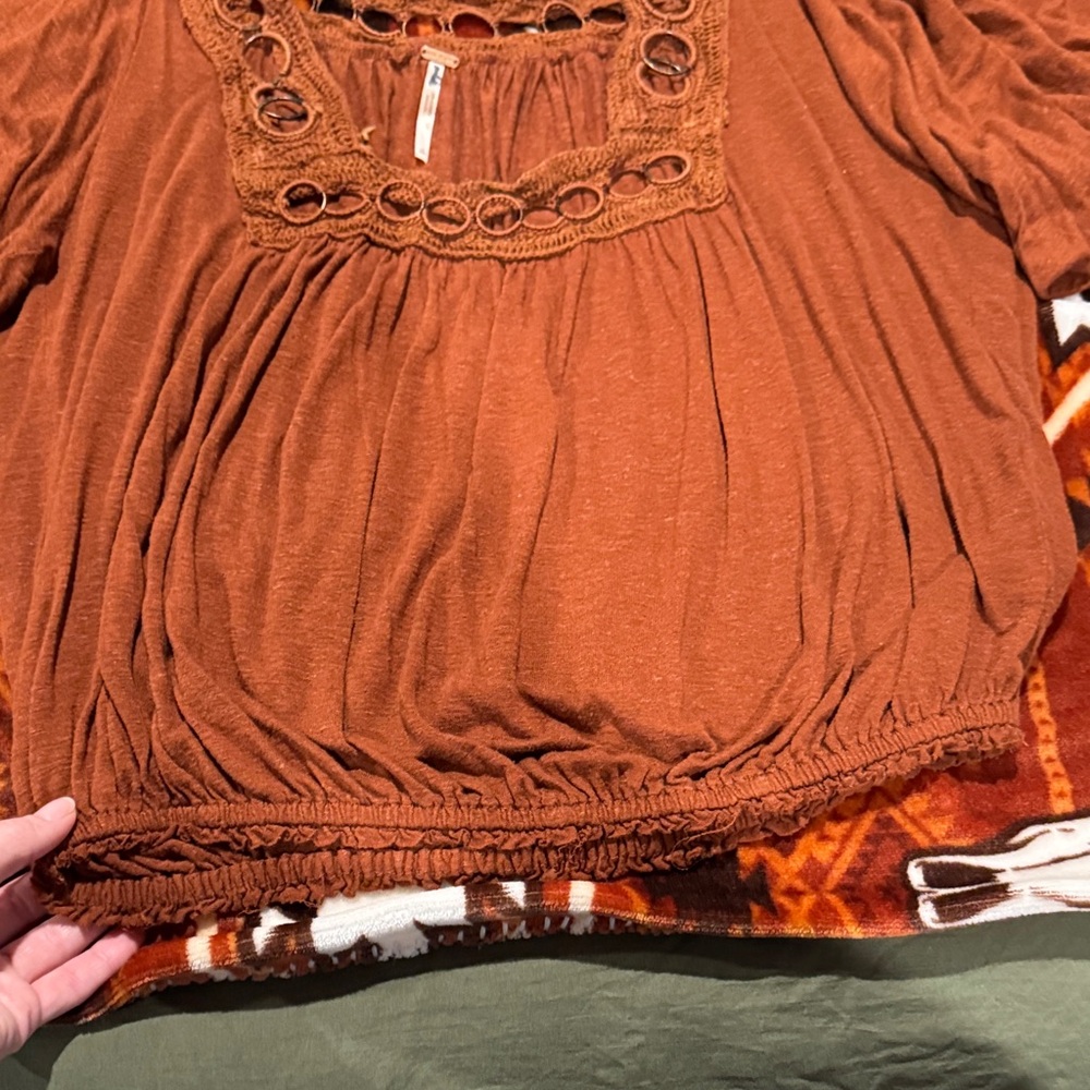 Free People Rust/Brown Crochet-Trim Peasant Blouse - Picture 5 of 6